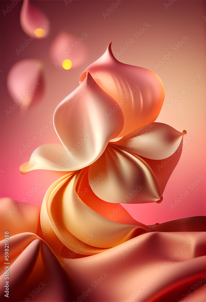 Poster beautiful abstract piccolo concept, contemporary on bright bokeh background 3d pink and peach colors