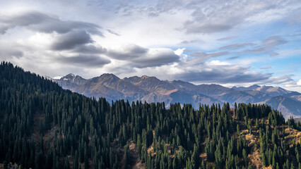 beautiful autumn mountain peaks. cloudy weather in the mountains
