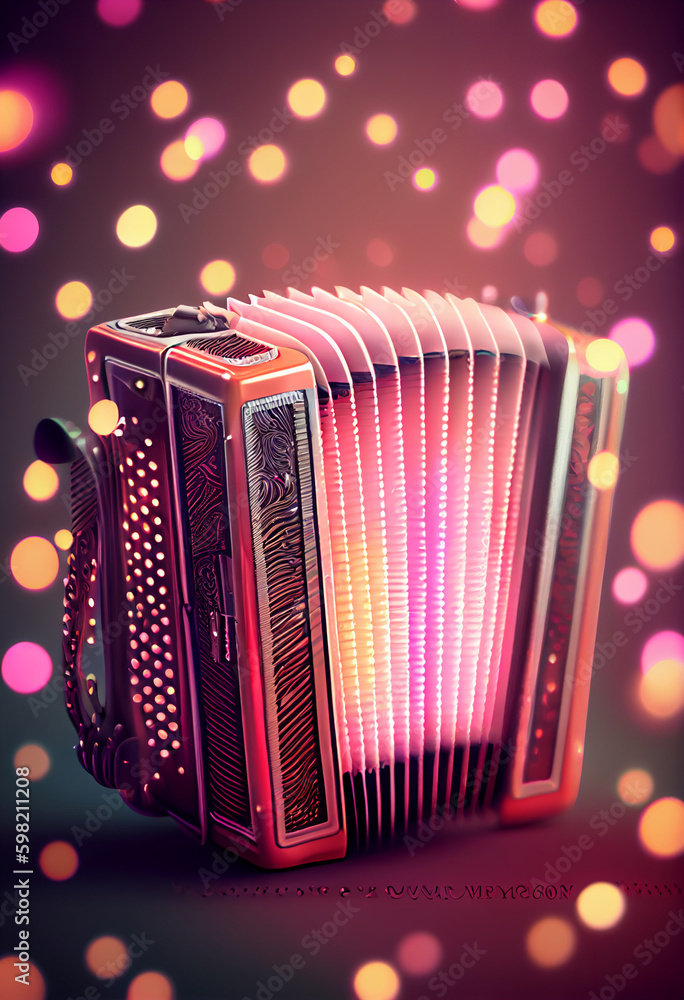 Poster beautiful abstract accordion concept, contemporary on bright bokeh background 3d pink and peach colo