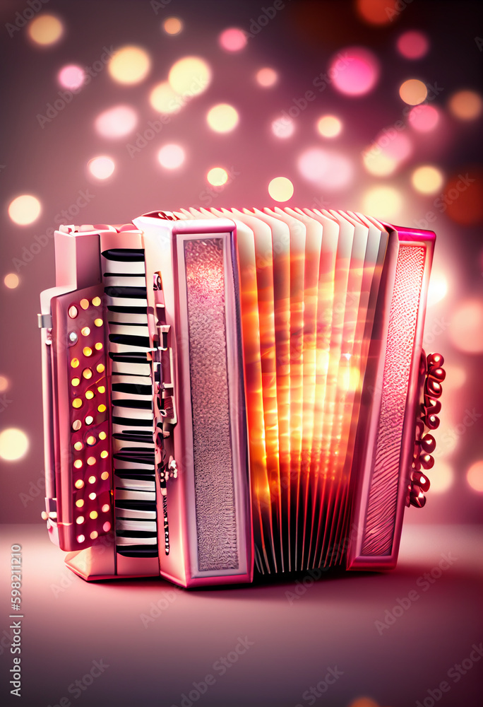 Poster beautiful abstract accordion concept, contemporary on bright bokeh background 3d pink and peach colo