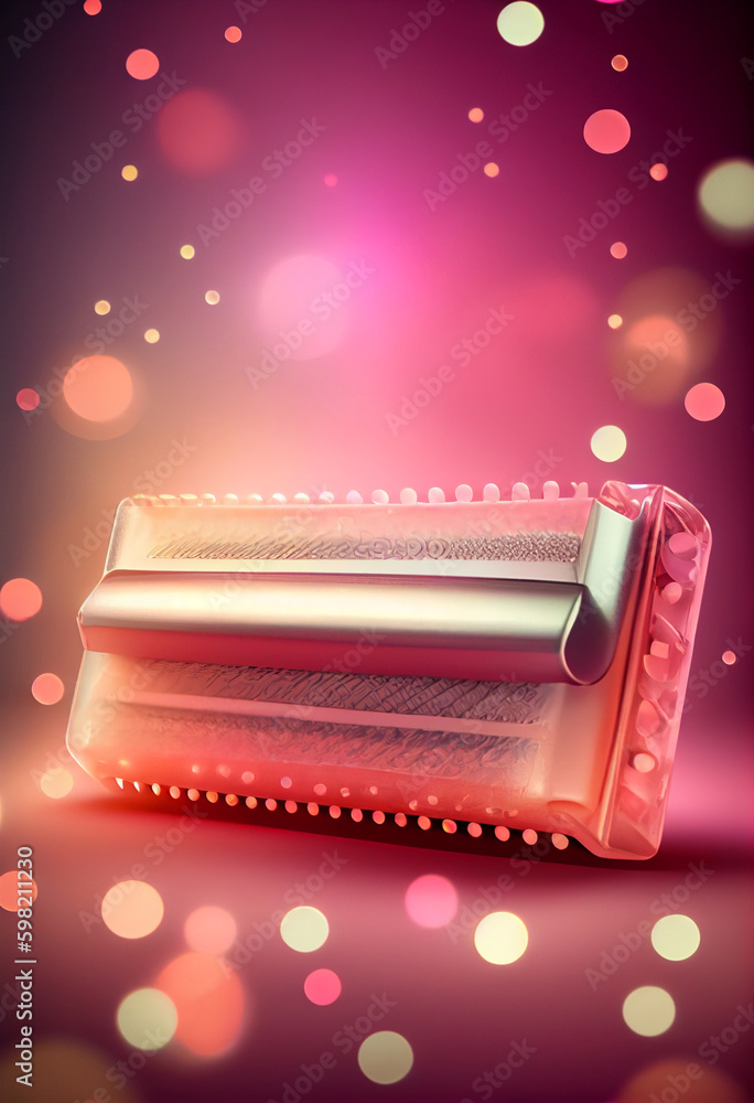 Poster beautiful abstract harmonica concept, contemporary on bright bokeh background 3d pink and peach colo