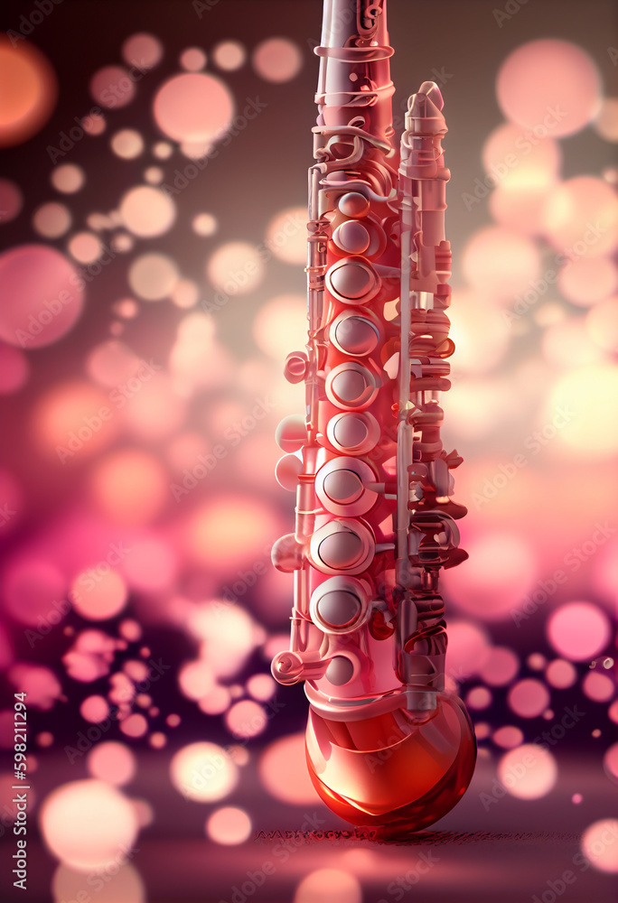 Poster beautiful abstract oboe concept, contemporary on bright bokeh background 3d pink and peach colors. g