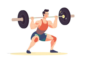 Fototapeta na wymiar Fitness boy squat barbell arms gym. Slim, fit male athlete weightlifter training