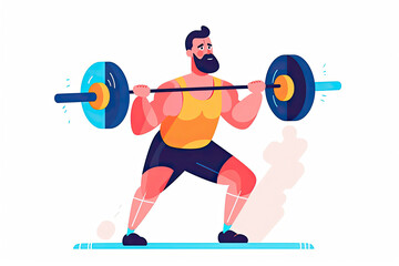 Fitness boy squat barbell arms gym. Slim, fit male athlete weightlifter training