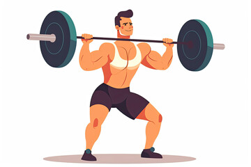 Fitness boy squat barbell arms gym. Slim, fit male athlete weightlifter training