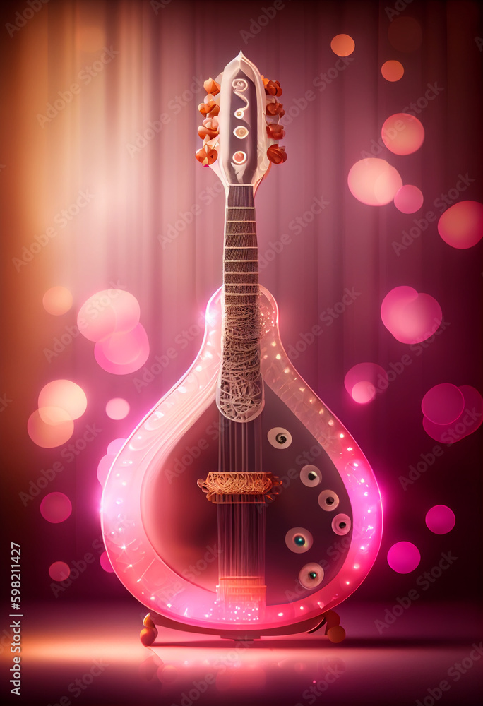 Aufkleber beautiful abstract sitar concept, contemporary on bright bokeh background 3d pink and peach colors. 