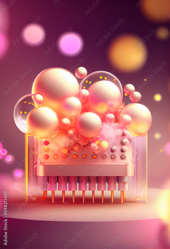 Poster beautiful abstract vibraphone concept, contemporary on bright bokeh background 3d pink and peach col
