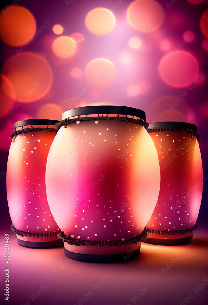 Poster beautiful abstract congas concept, contemporary on bright bokeh background 3d pink and peach colors.