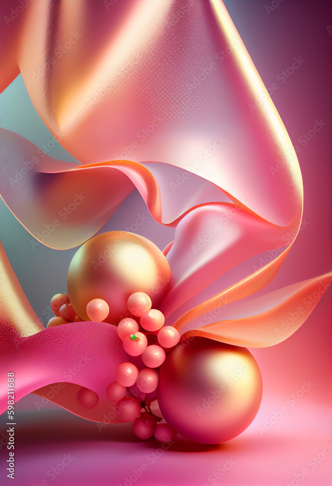 Poster beautiful abstract barberry concept, contemporary on bright bokeh background 3d pink and peach color