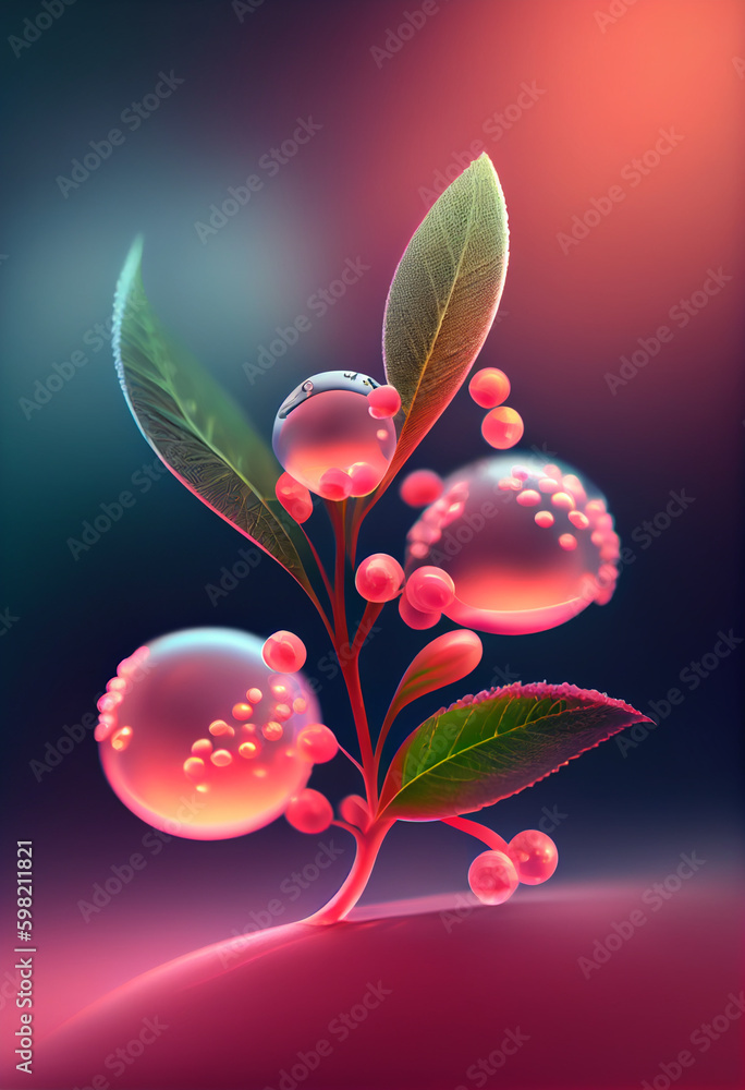 Poster beautiful abstract acai berry concept, contemporary on bright bokeh background 3d pink and peach col