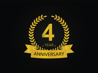 Fototapeta premium 4th golden anniversary logo. with ring and ribbon.