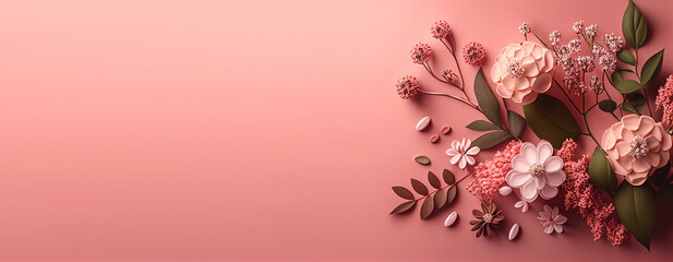 paper ?ut flowers on a pink background warm color palette composition
