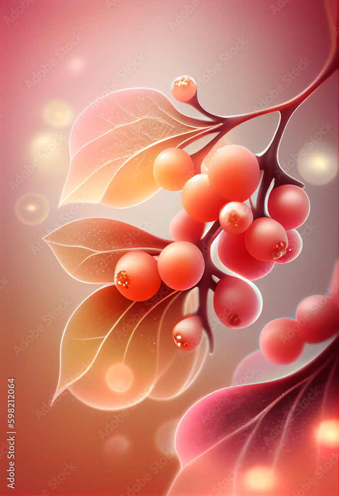 Aufkleber beautiful abstract chokeberry concept, contemporary on bright bokeh background 3d pink and peach col