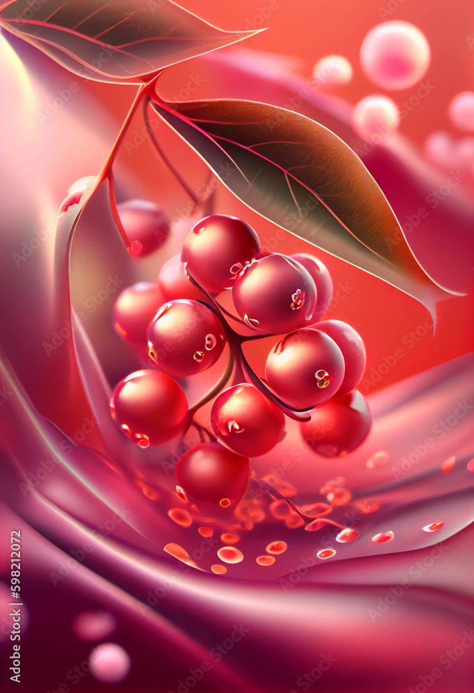 Poster beautiful abstract barberry concept, contemporary on bright bokeh background 3d pink and peach color