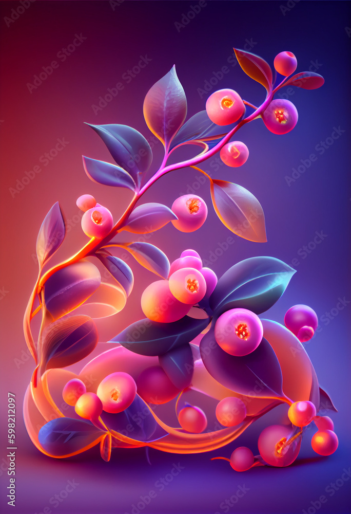 Poster beautiful abstract rose hip concept, contemporary on bright bokeh background 3d pink and peach color