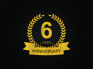 6th golden anniversary logo. with ring and ribbon.