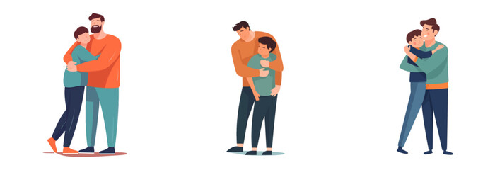 set vector illustration of man hugs his kid and feel love and proud isolate on white background Generative AI