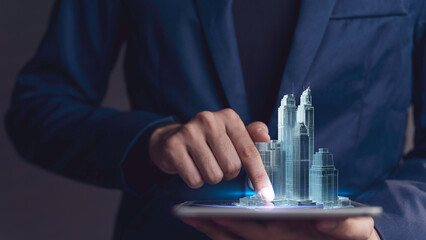 modern city, business growth and future success on technology finance and strong connections....