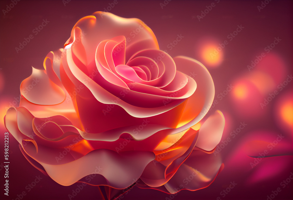 Poster beautiful abstract flower rose from smooth elegant transparent fabric concept, contemporary on brigh