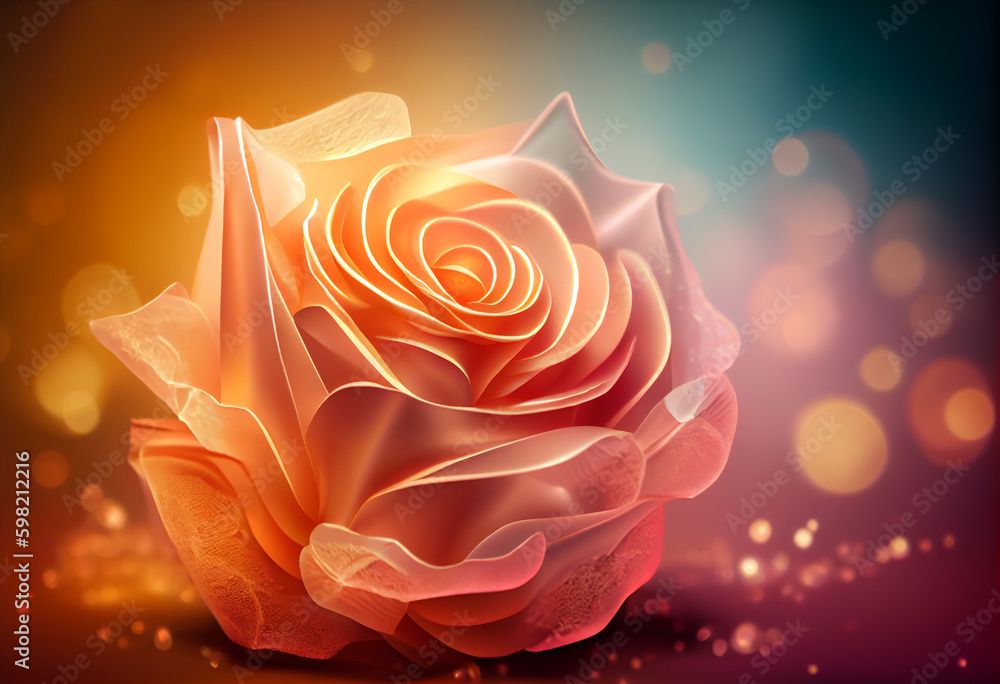 Poster beautiful abstract flower rose from smooth elegant transparent fabric concept, contemporary on brigh