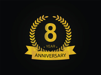 8th golden anniversary logo. with ring and ribbon.