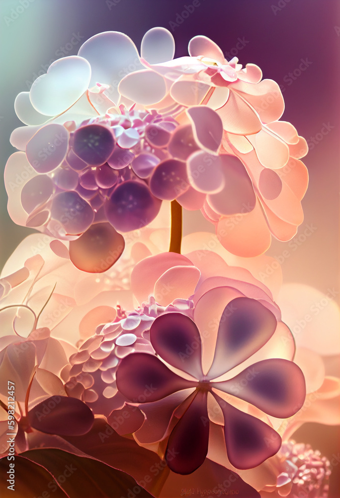 Poster beautiful abstract flower hydrangea from smooth elegant transparent fabric concept, contemporary on 