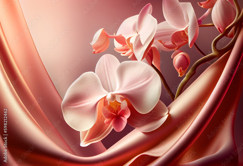 Poster beautiful abstract flower orchid from smooth elegant transparent fabric concept, contemporary on bri