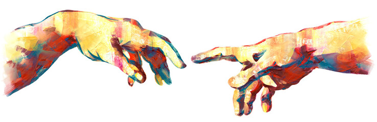 Connection, hands. Michelangelo's masterpiece. Artwork with textured brush strokes, transparent png	
 - obrazy, fototapety, plakaty