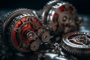 Silver and red gears. Generative AI