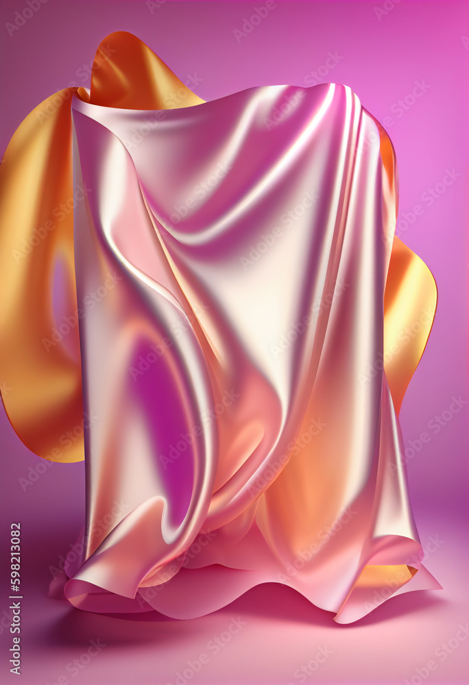 Poster beautiful abstract flower lilac from smooth elegant transparent fabric concept, contemporary on brig