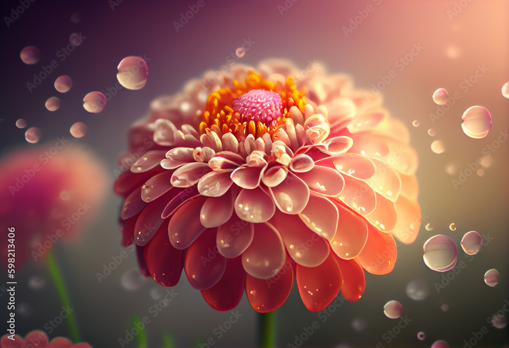 Wall mural beautiful abstract flower zinnia from smooth elegant transparent fabric concept, contemporary on bri