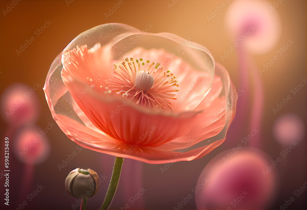 Poster beautiful abstract flower poppy from smooth elegant transparent fabric concept, contemporary on brig