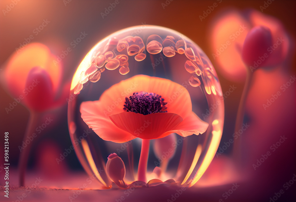Poster beautiful abstract flower poppy from smooth elegant transparent fabric concept, contemporary on brig