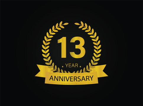 13th golden anniversary logo. with ring and ribbon.