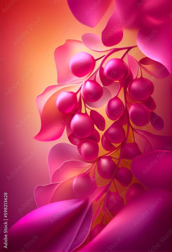 Aufkleber Beautiful abstract flower Foxglove from smooth elegant transparent fabric concept, contemporary on bright bokeh background 3d pink and peach colors. Generative AI technology.
