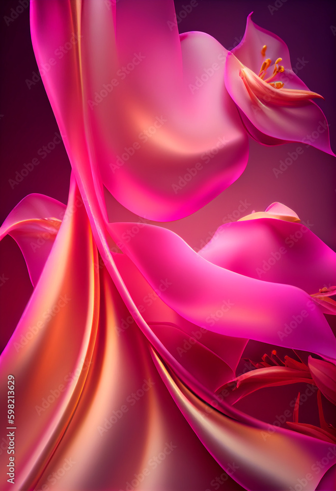Poster beautiful abstract flower foxglove from smooth elegant transparent fabric concept, contemporary on b