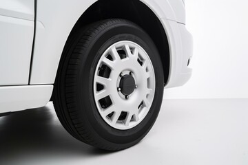 Isolated white cargo van wheels on white background. Generative AI