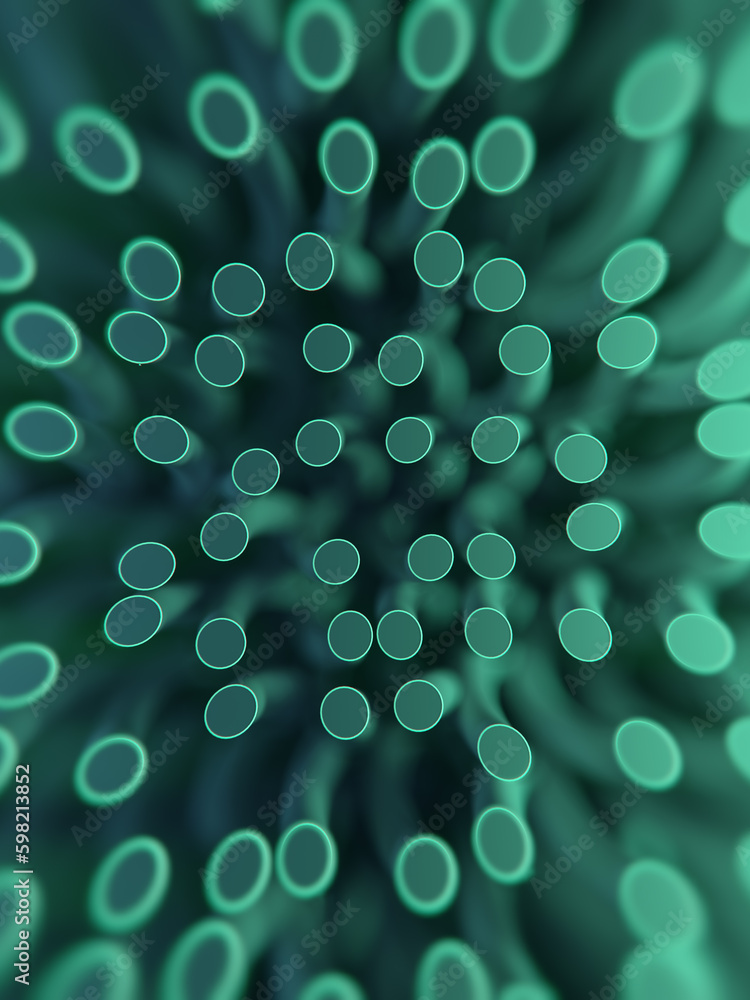 Poster Multiple colorful spiral-shaped objects with a depth-of-field effect. 3d rendering digital illustration
