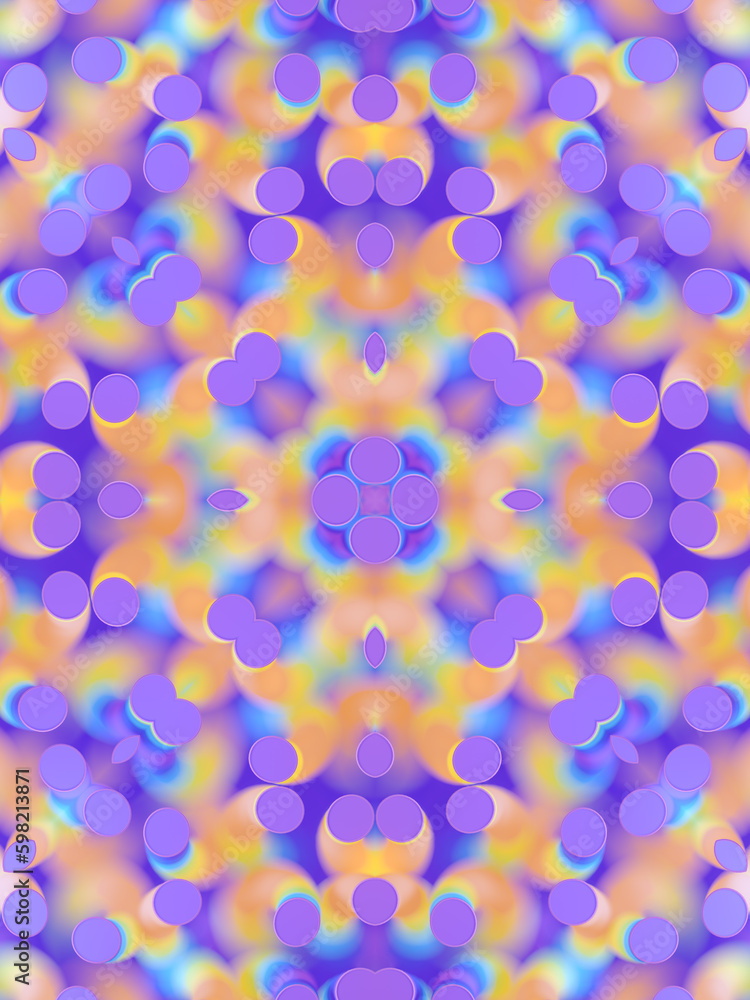Aufkleber Symmetrical pattern of spiral shaped objects with a colorful striped texture. 3d rendering abstract background