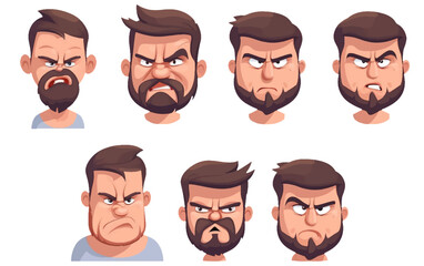 ui set vector illustration of a set of male face expression unhappy emotions isolated on white background Generative AI