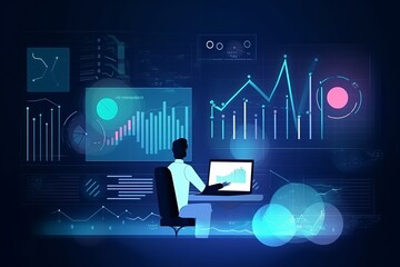 Businessman analyst working with digital finance business data graph showing technology of investment strategy for perceptive financial business decision, business person with graph, Generative AI