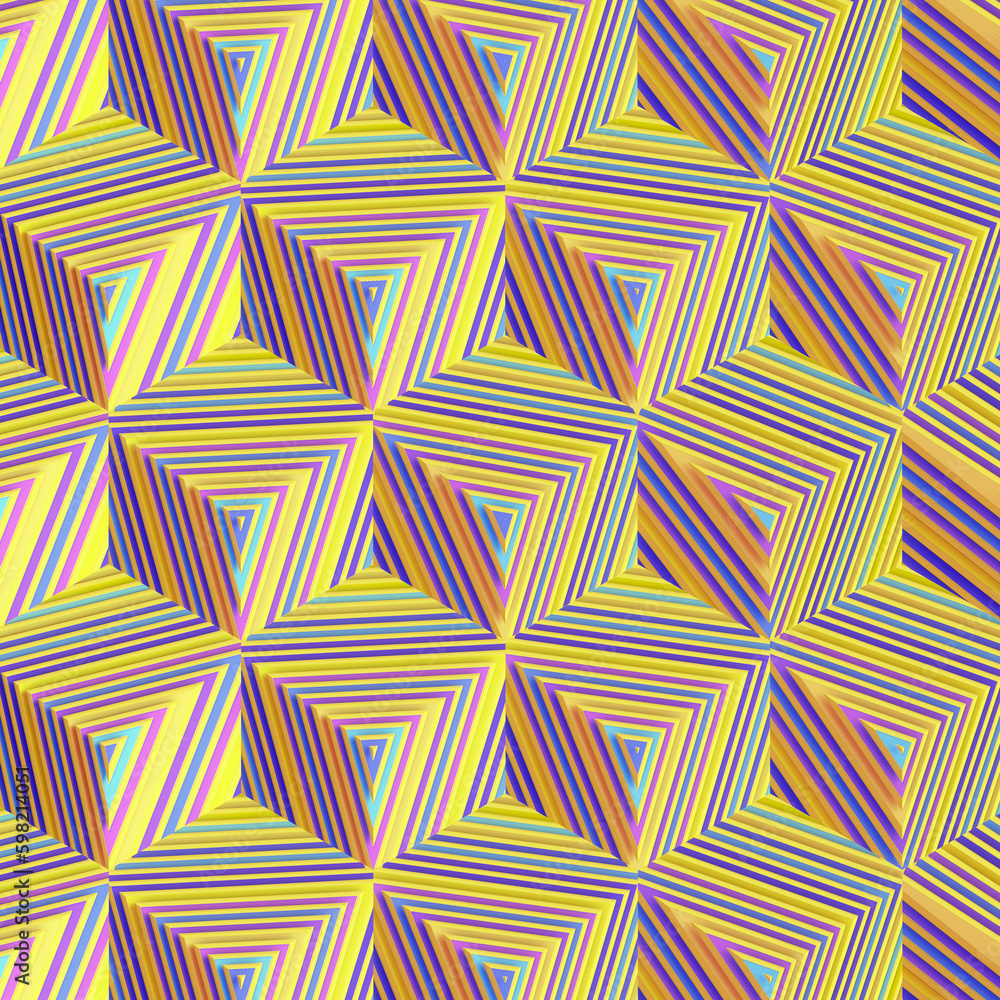 Fototapete Striped texture of thin slices decorates an abstract pattern of cubes. 3d rendering digital illustration