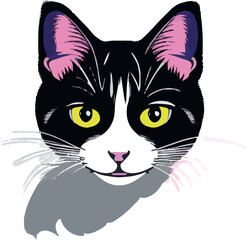 domestic cat head vector drawing flat art