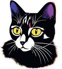 domestic cat head vector drawing flat art