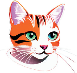 domestic cat head vector drawing flat art