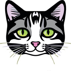 domestic cat head vector drawing flat art