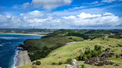 view of the sea from the hill in Mandalika, Lombok island, Indonesia