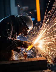 A photograph of a man welding a piece of metal AI Generator