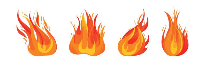 Tongue of Burning Fire and Flame Vector Set