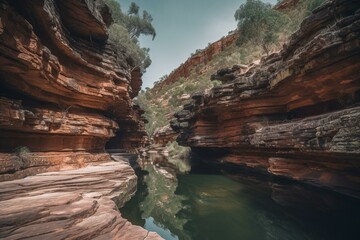 River flowing through Natures Window in Kalbarri National Park's gorge. Generative AI